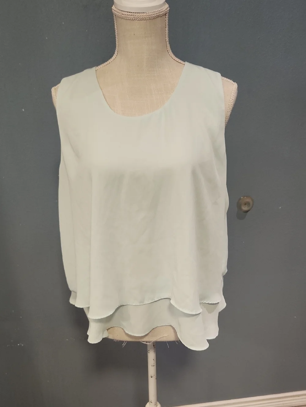 Metaphor Sheer Chiffon Layered Sleeveless Flowy Key Hole Blouse Preppy Office